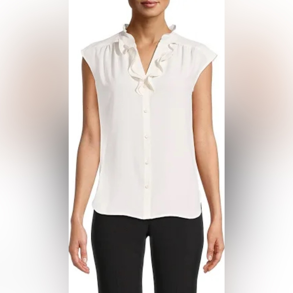 Anne Klein Cream Ruffle Sleeved Blouse, size XS